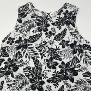 Remi James Hawaiian Black White Floral Linen Blend Tank Top‎ Resort Wear Buttons